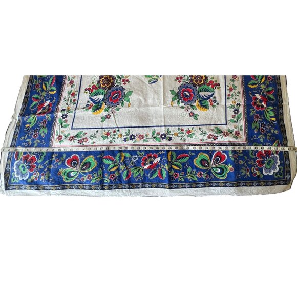 Italian Floral Cotton Tablecloth 58x48 Blue Red White Orange Green Boho Party - Picture 3 of 16